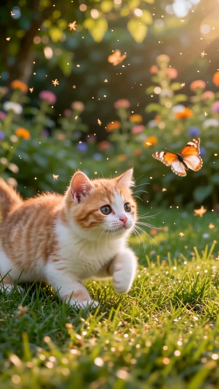 Kitten and butterfly clip generated from a text prompt